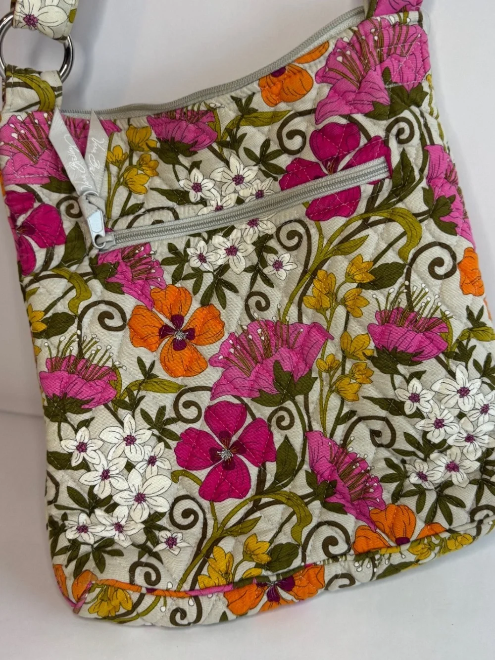 Vera Bradley Tea Garden Crossbody Hipster Purse Pink Orange Gray Floral